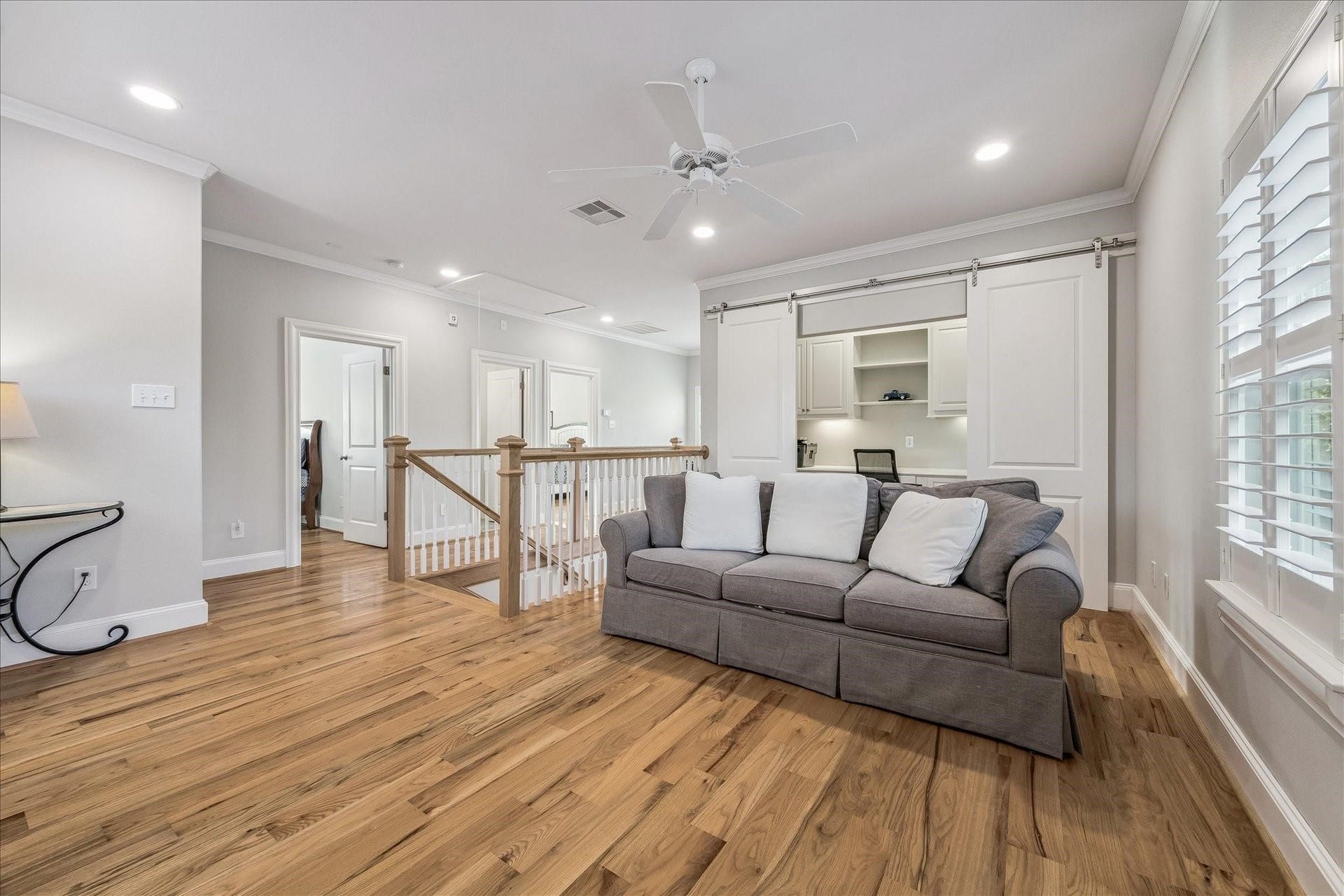 209 Queen Road, Clear Lake Shores, TX 77565 Bright and airy upstairs game room and in-home office with sliding barn doors