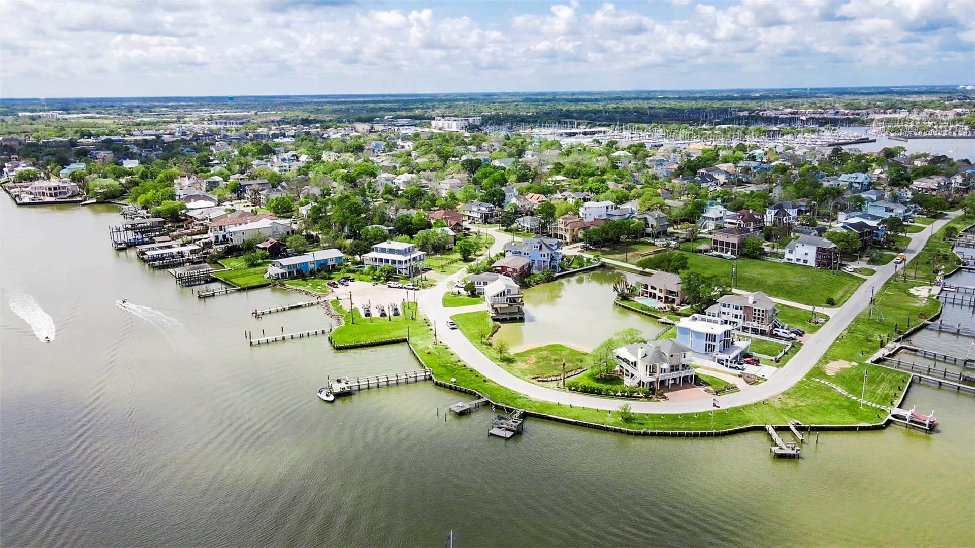 209 Queen Road, Clear Lake Shores, TX 77565 Aerial view of Clear Lake Shores with waterfront leases available to build a dock or store your boat