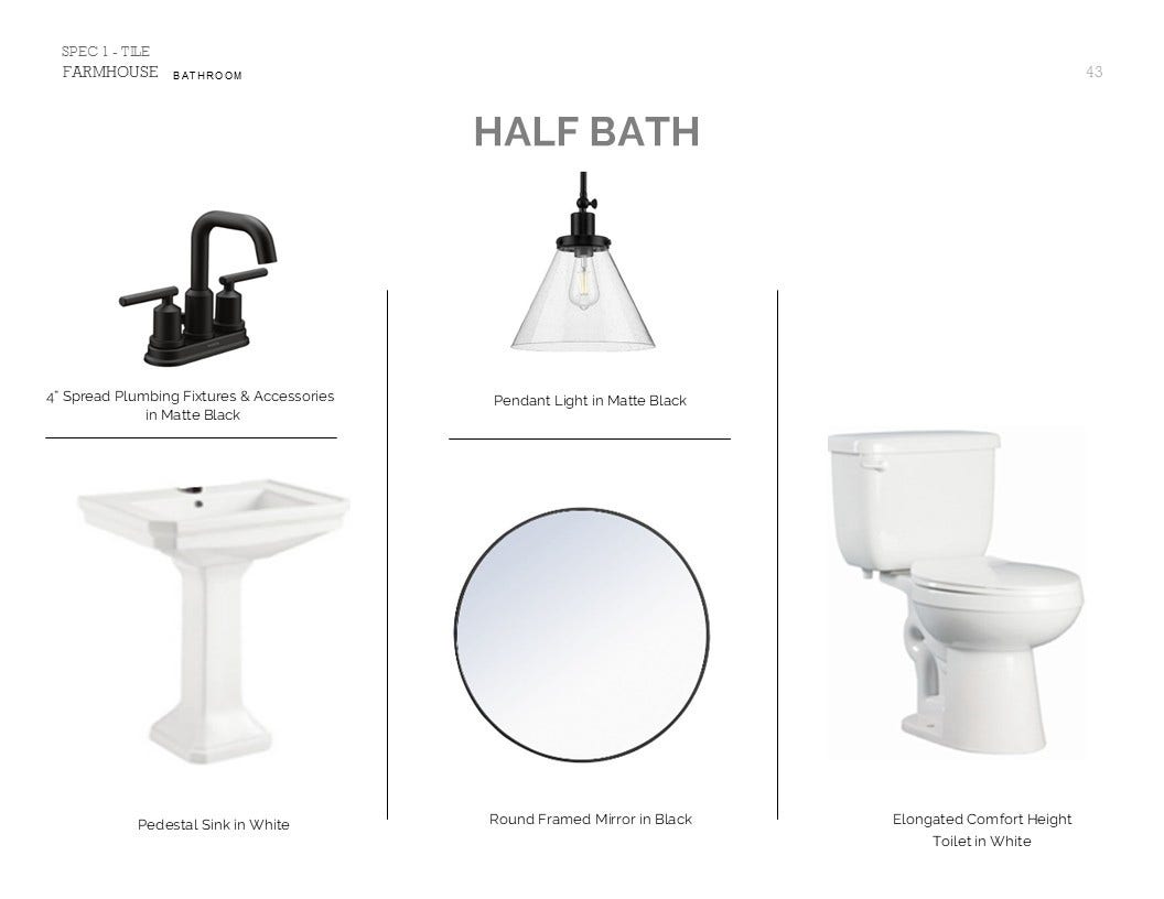 4508 Leon Meadow Lane, Houston, TX 77048 Farmhouse Look Palette 6: Half Bath Selection Sheet (*Artist rendering used for illustration purposes only.)