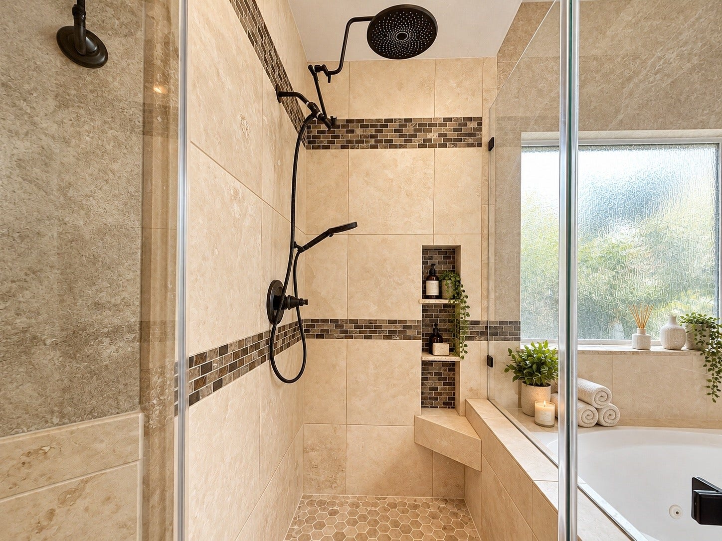 2602 Falcon Knoll Lane, Katy, TX 77494 Primary Bath with glass enclosed shower and spa soaking tub. VS