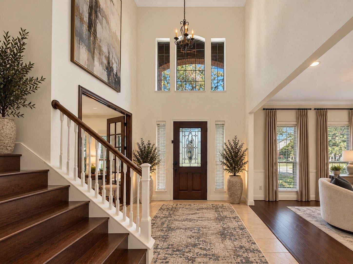 2602 Falcon Knoll Lane, Katy, TX 77494 Elegant entryway with soaring ceilings, flanked by a private home office with French doors and a formal dining room. VS