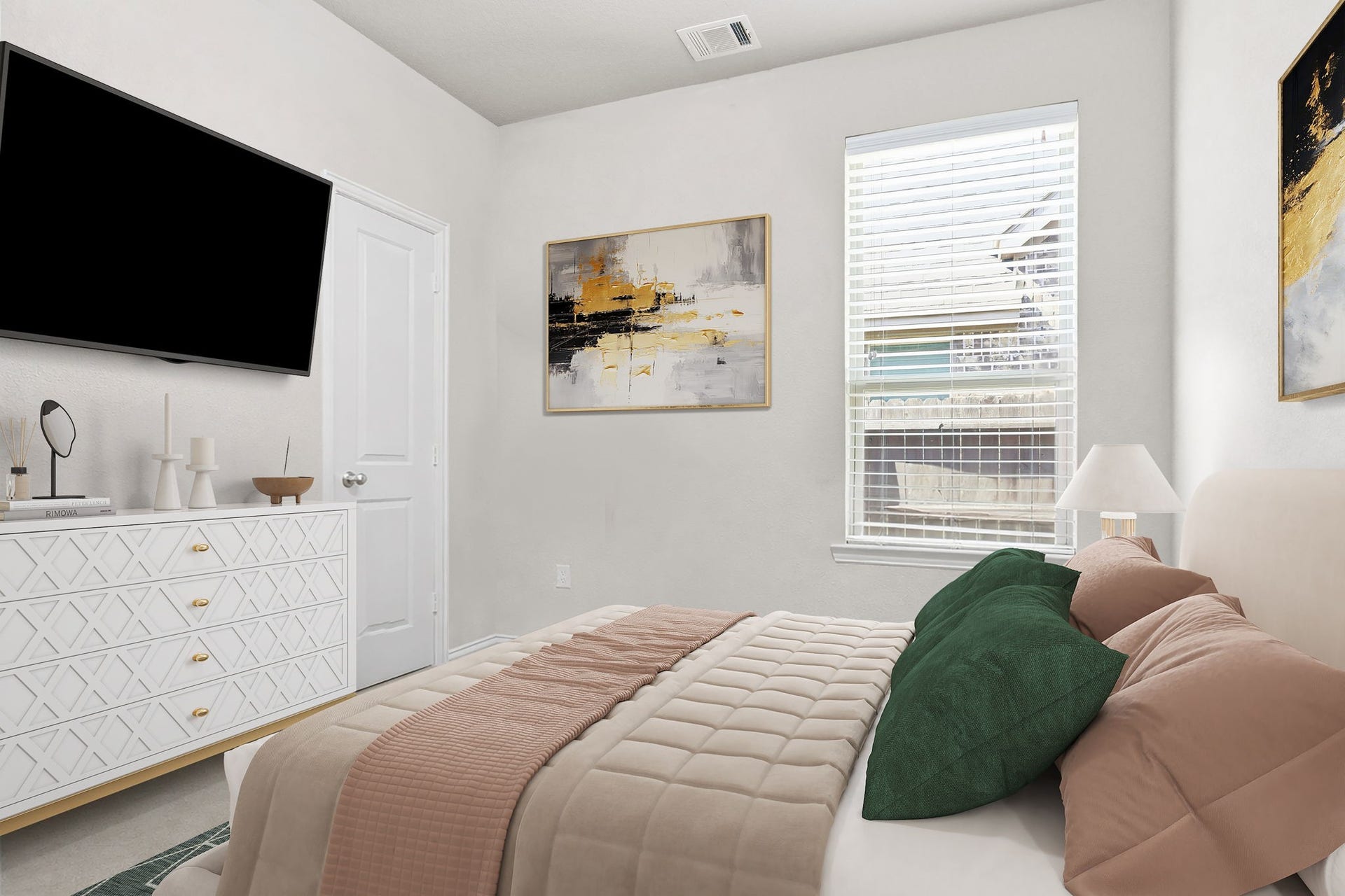 Virtually Staged: Third Secondary bedroom with near-by full bath and access to utility room and garage.