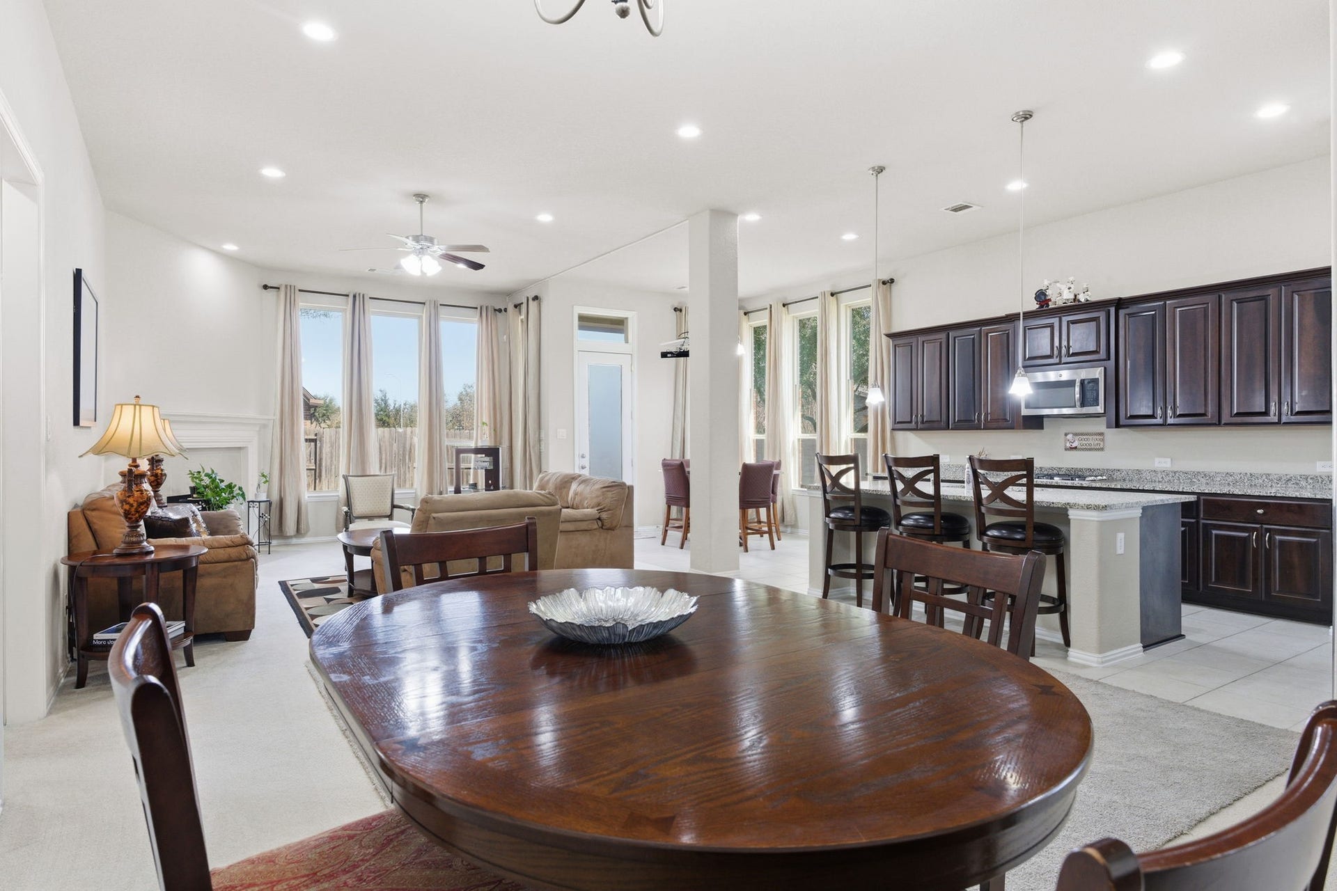 View from dining room showcases open concept luxury living!