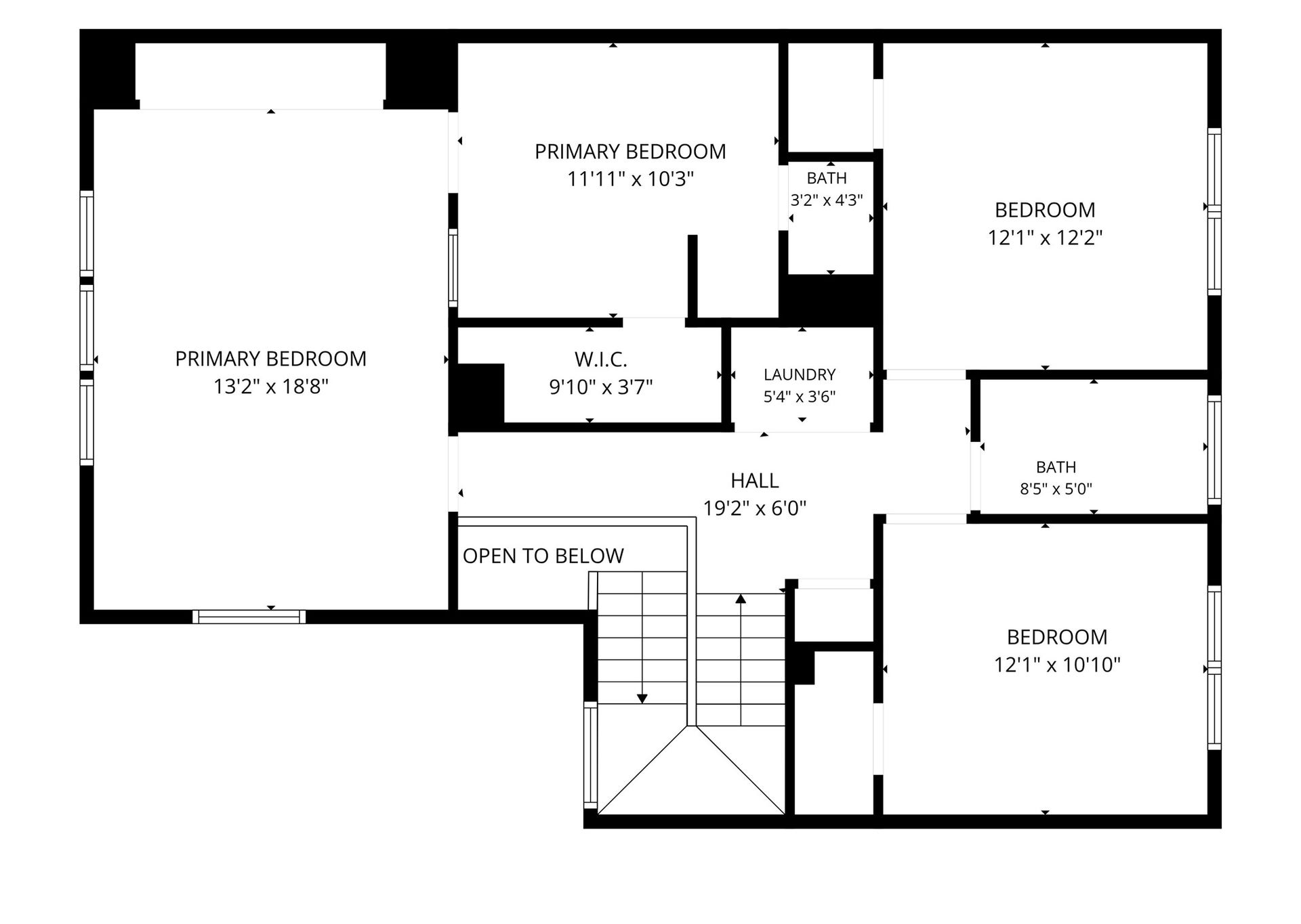 2607 Sailboat Drive, Houston, TX 77058 Spacious upper-level floor plan featuring a large primary bedroom with a walk-in closet, two additional bedrooms, two bathrooms, and a convenient laundry area.