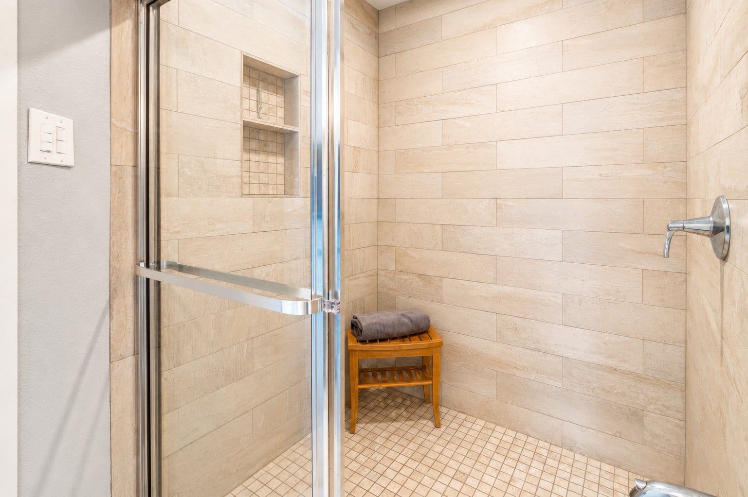 Spacious walk-in shower.