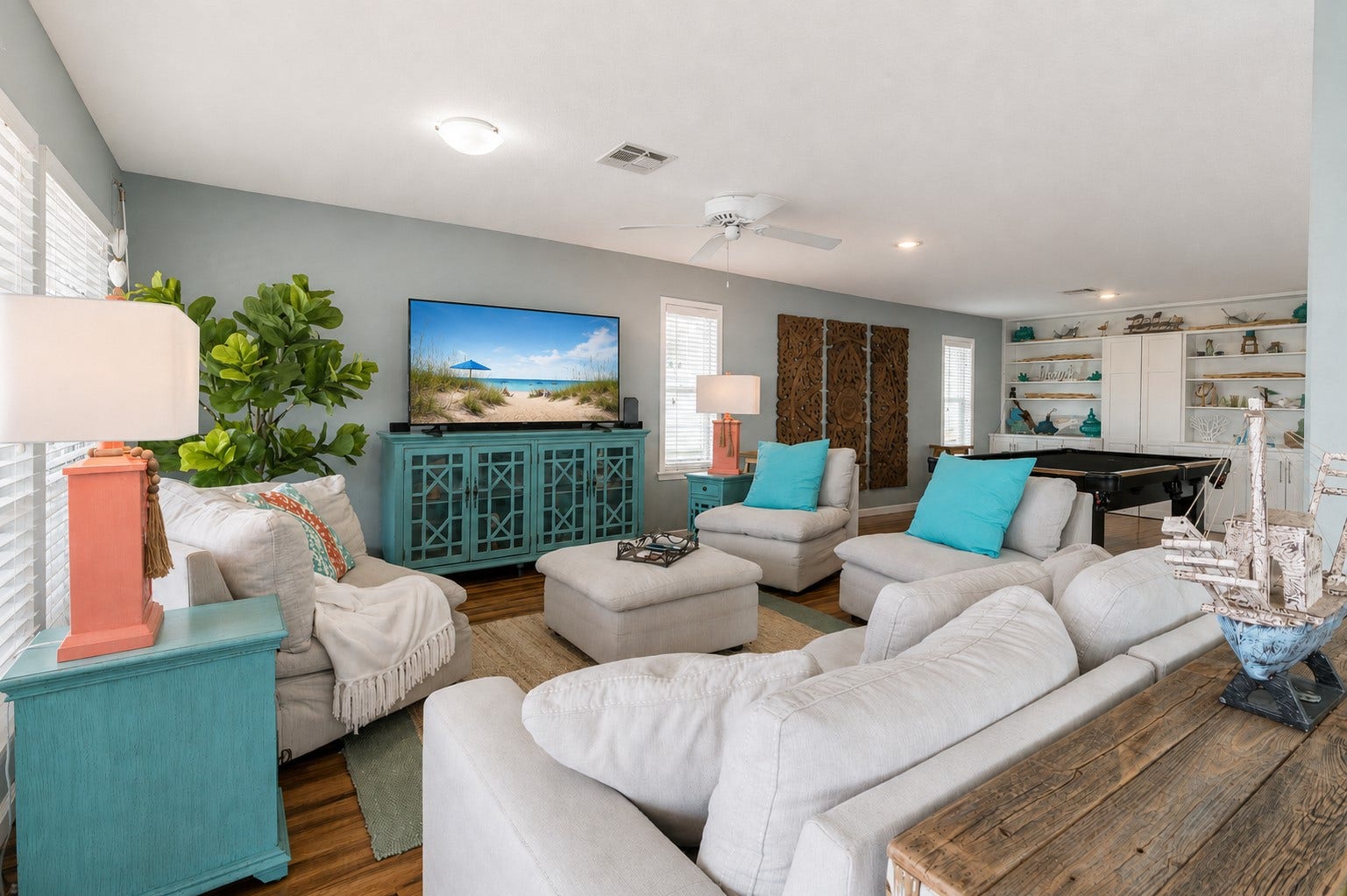 The living space is inviting upon entry.