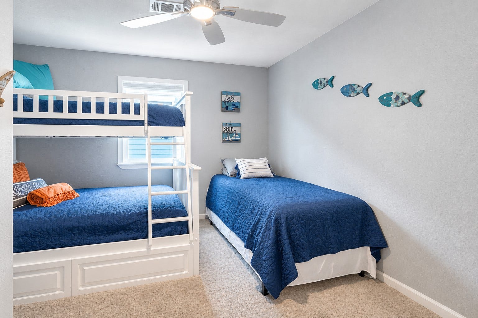 Secondary bedroom 3 has space for three and a generous walk-in closet.