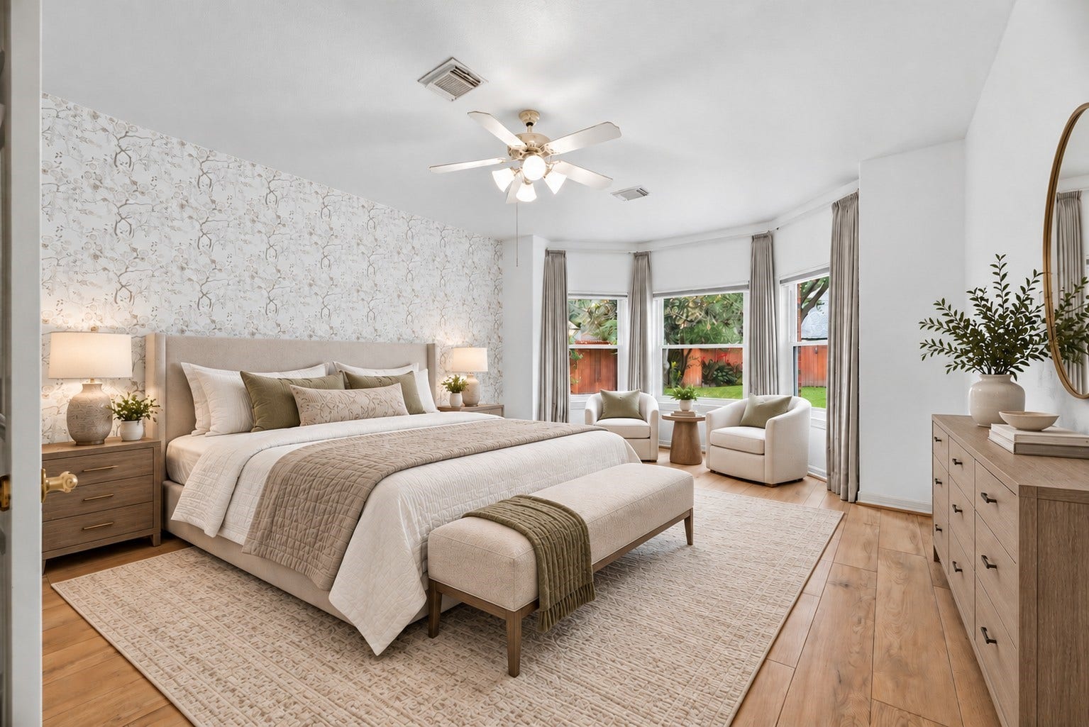 Virtually staged primary bedroom.