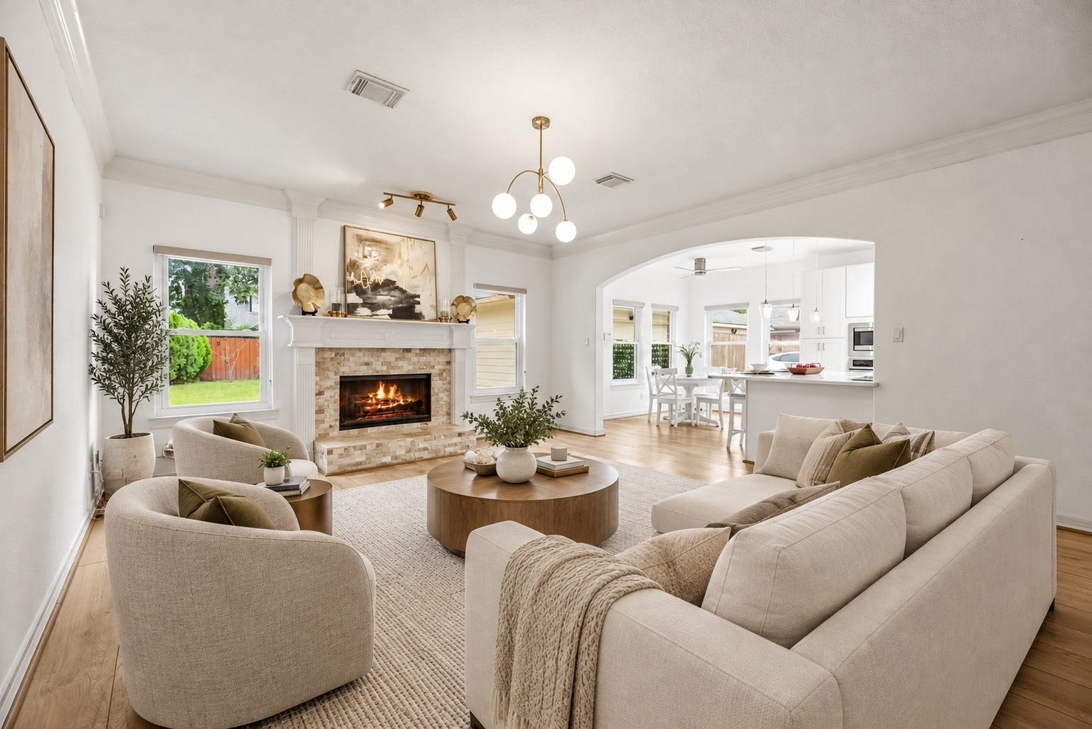 Virtually staged family room.