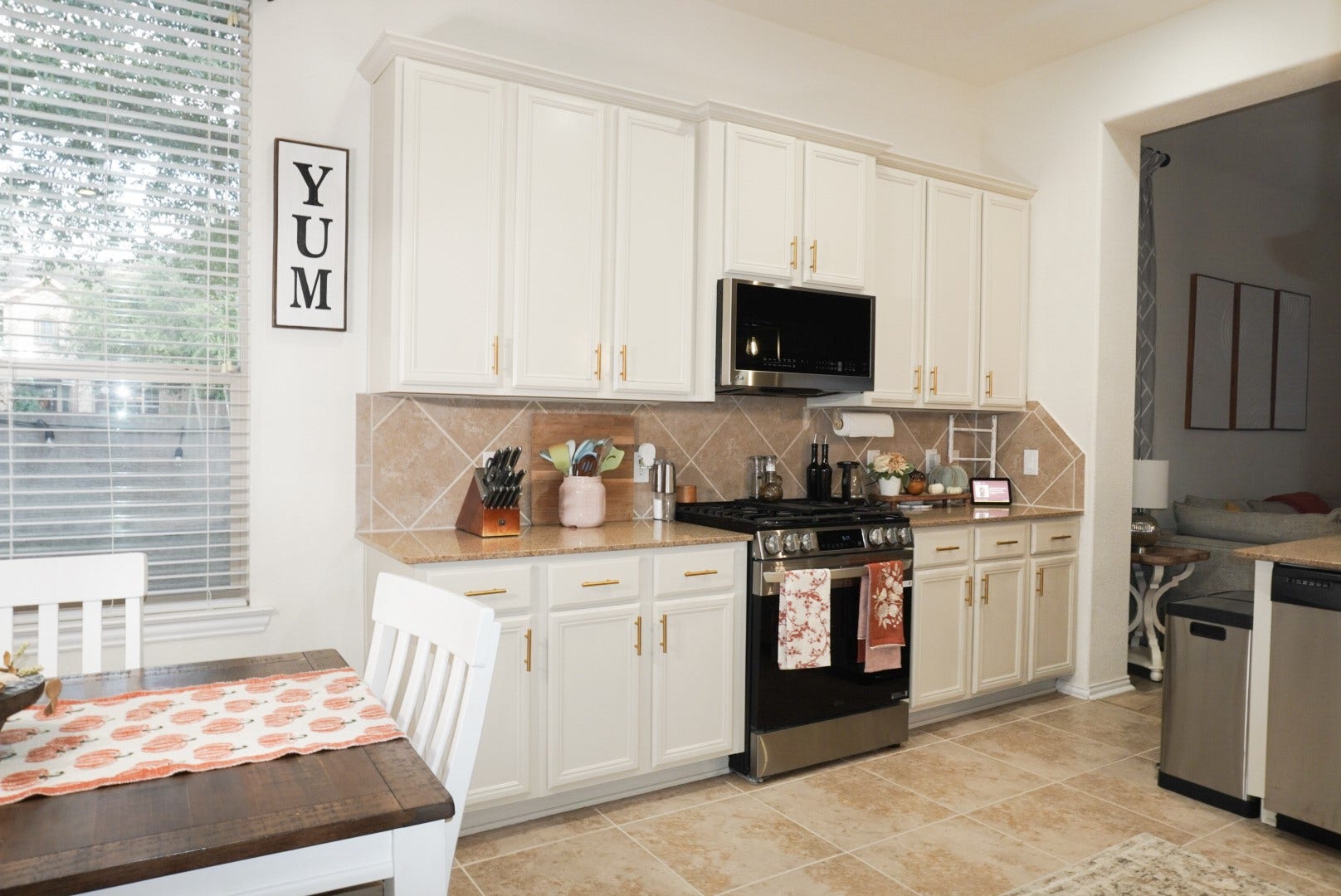 Newly installed kitchen cabinets give the space a fresh, updated look.
