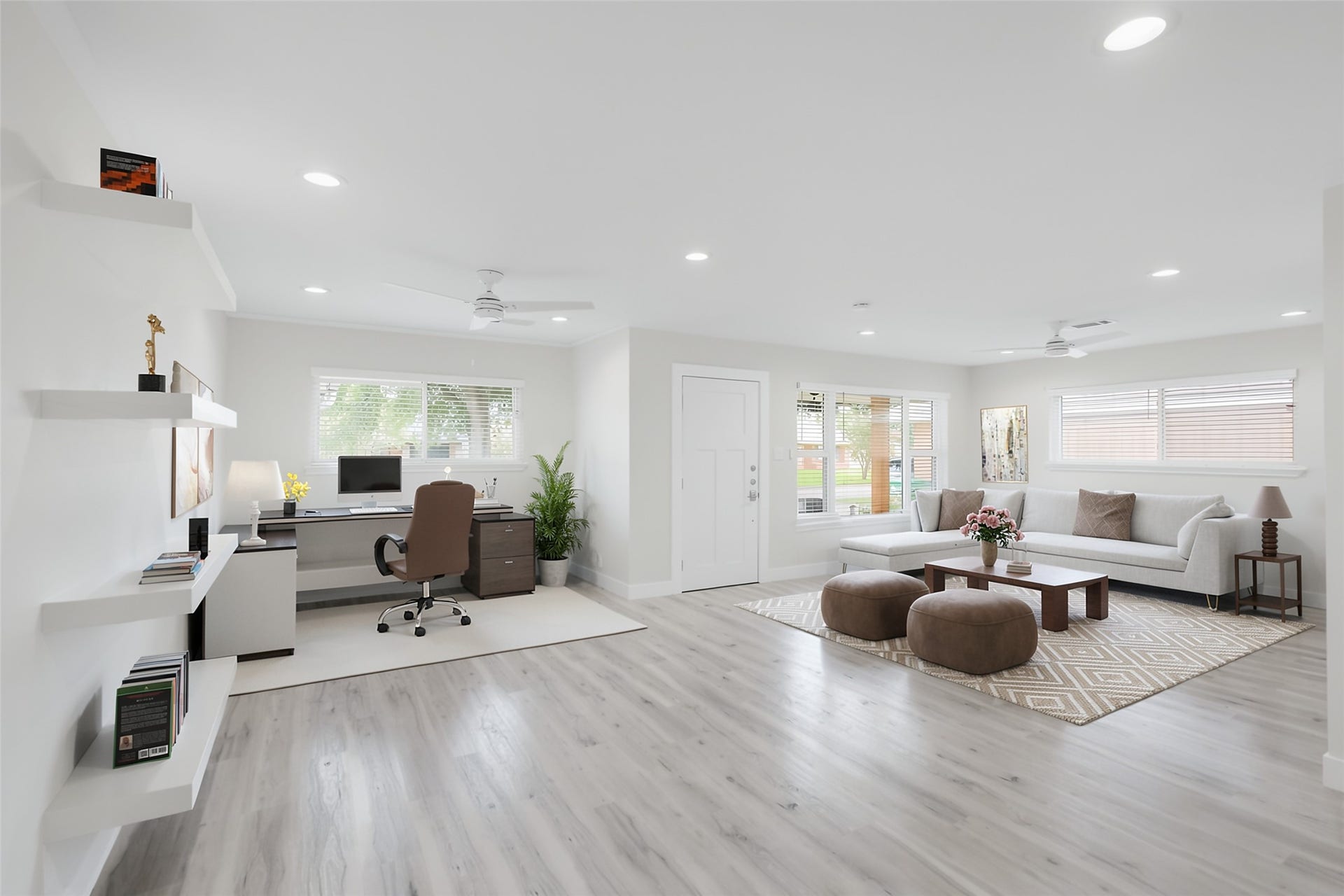 1710 Willowby Drive, Houston, TX 77008 *Virtually Staged -Standing in the dining room looking back to the flex space and living room. Windows provide ample natural light throughout.