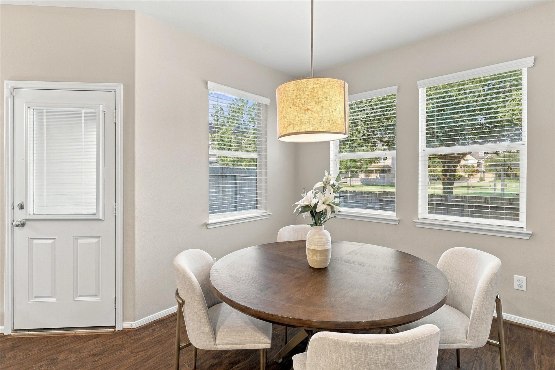 8323 Lamond Lane, Houston, TX 77095 Imagine starting and ending each day in your dining room. Surrounded by 2 walls of windows, you have views of your backyard and the park behind the home.