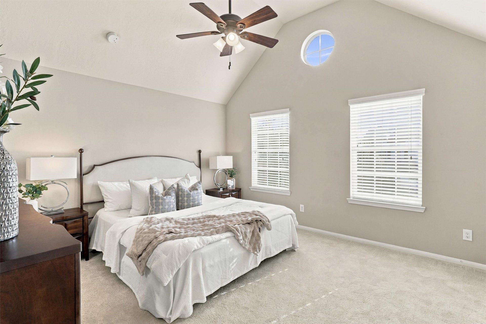 8323 Lamond Lane, Houston, TX 77095 This view highlights the scale of the space. There is plenty of room for your king-size bed, 2 nightstands and dressers. The vaulted ceilings create an open and inviting feel.
