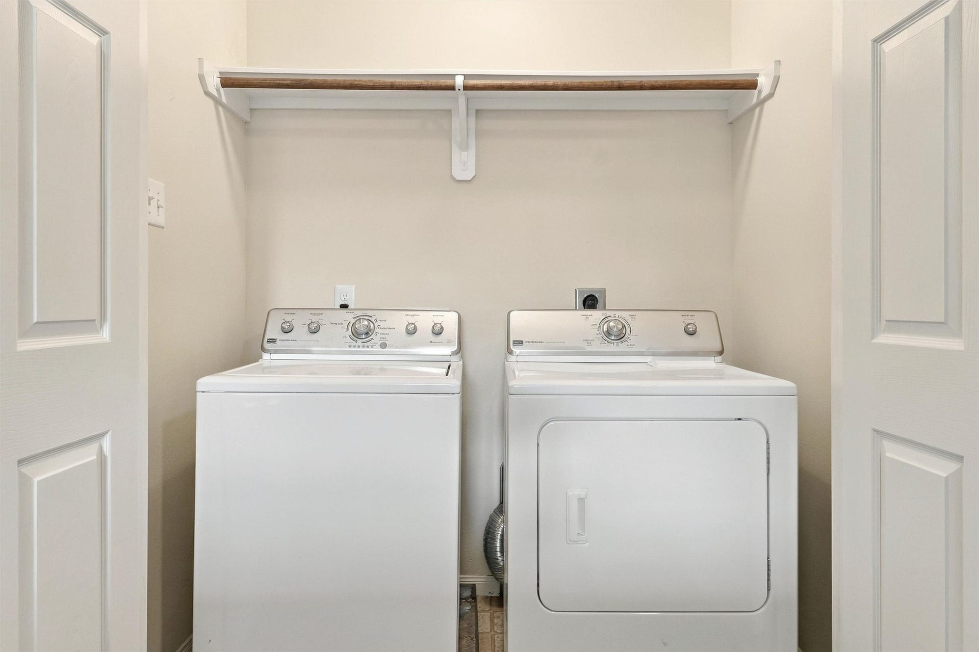 8323 Lamond Lane, Houston, TX 77095 The laundry room is conveniently located on the 2nd floor - no need to haul laundry baskets down the stairs! There is a shelf for your cleaning supplies and hanging rod for delicates. Washer and dryer can convey with the home.