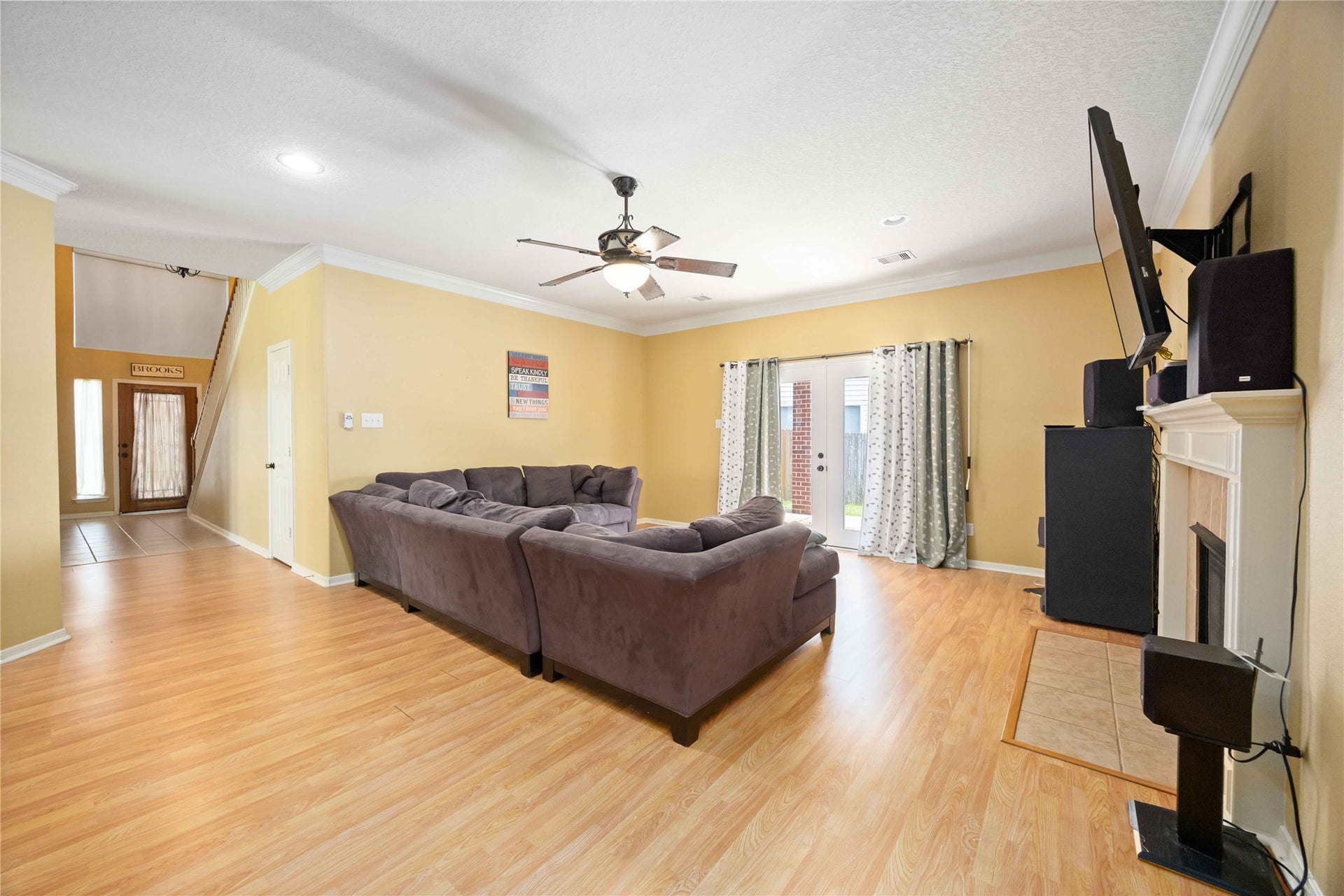 Enjoy the large family room with gas log fireplace.