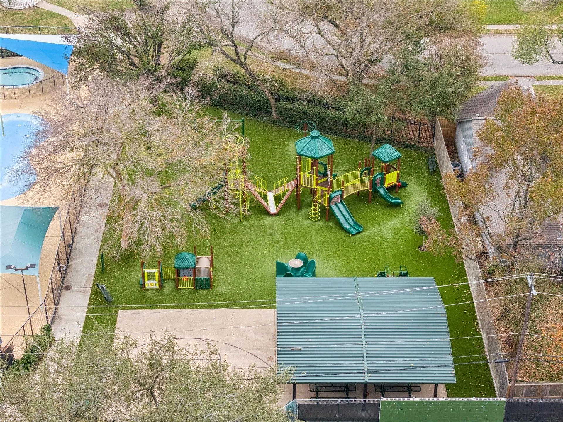 Another perspective of the playground and pavilion. Tons of space to run and play!