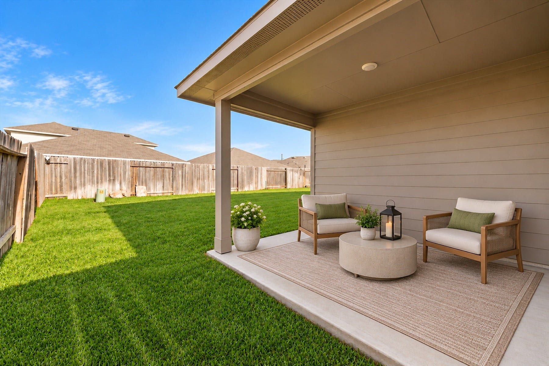 Covered patio perfect for relaxing outdoors. *virtually staged