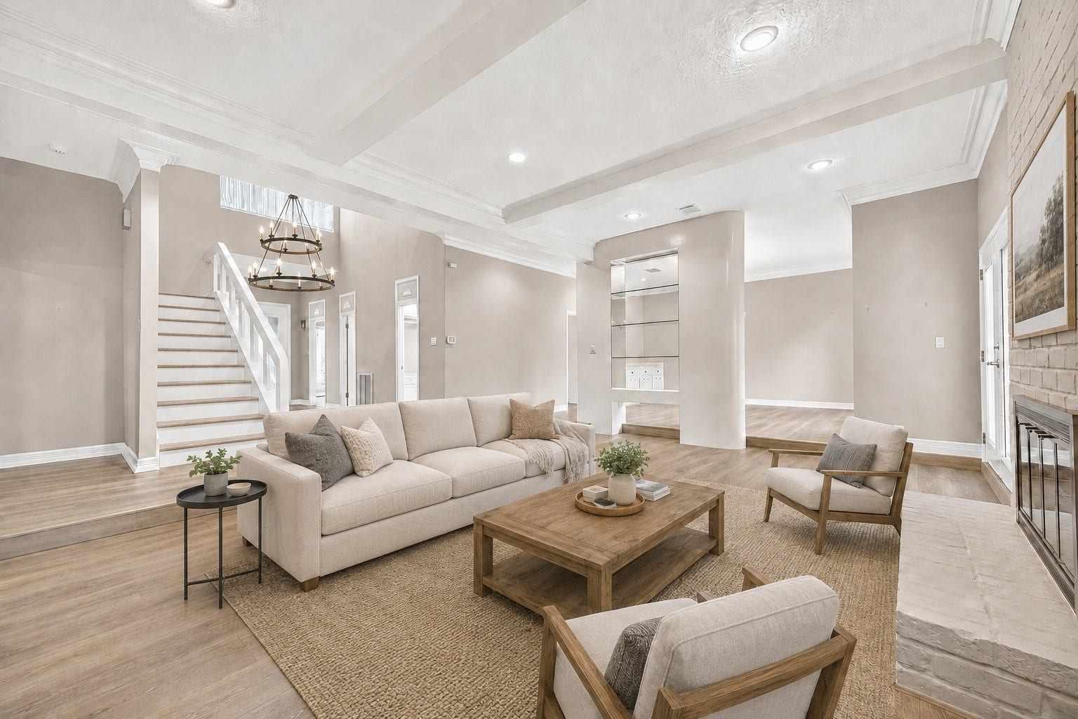 Living room with Virtual rendering with updated floors
