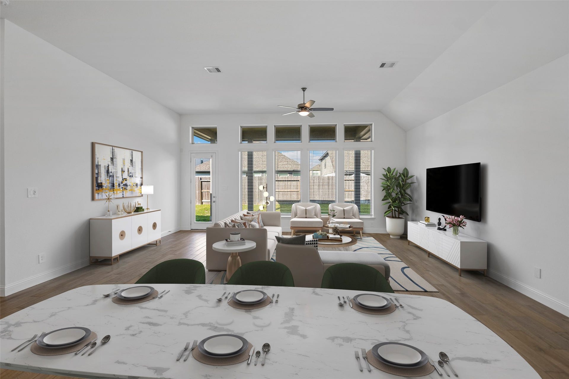 15722 Rosemary Hill Lane, Conroe, TX 77302 The same view of the dining and family room Virtually Staged