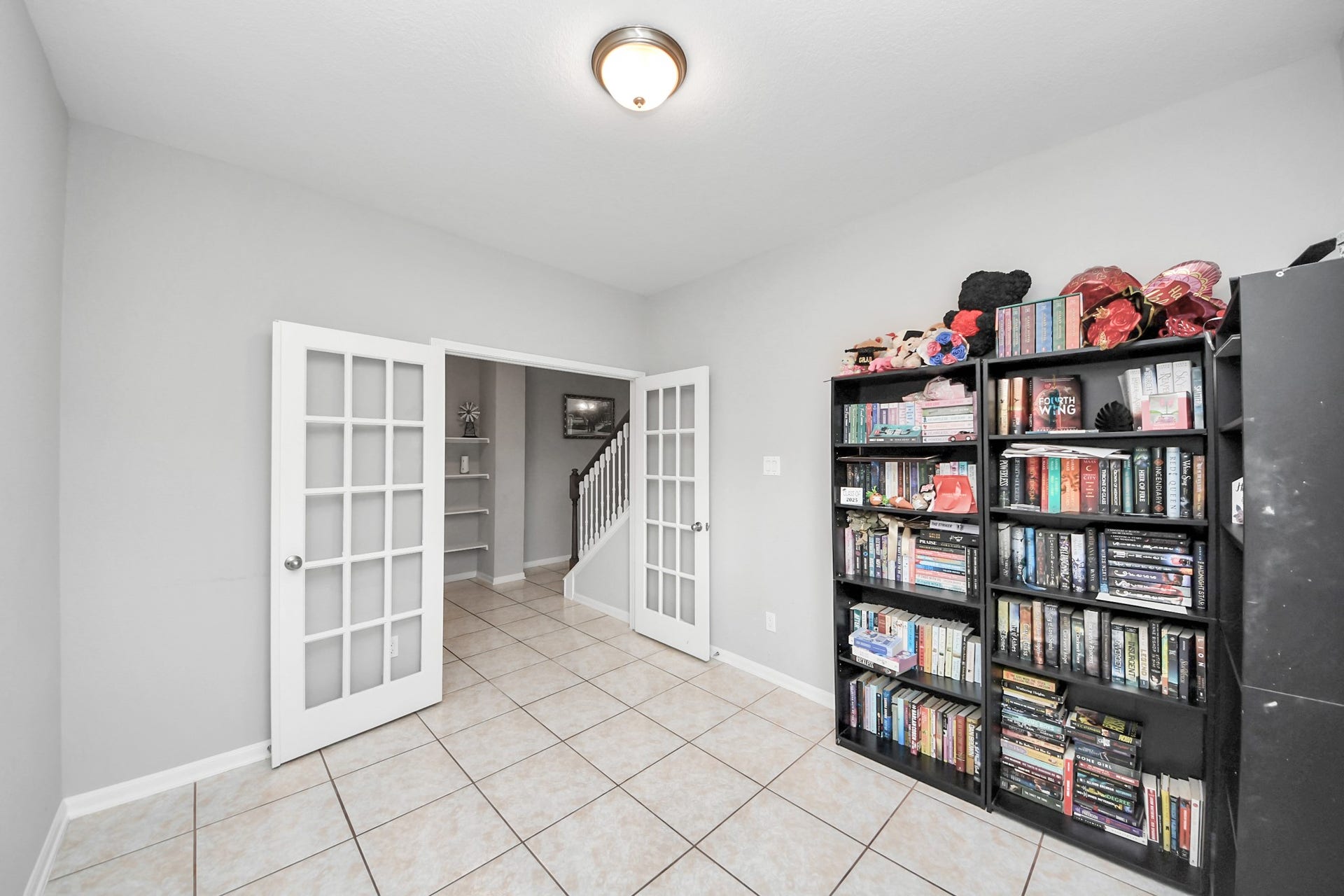 first-floor office provides a convenient space to work from home.