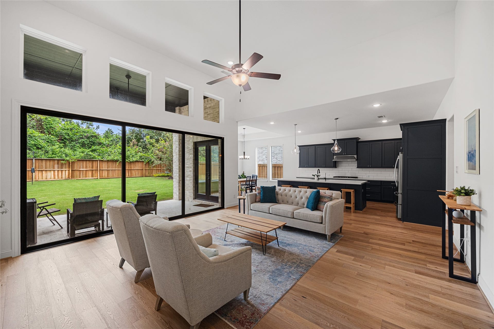 Open concept living with living room and kitchen.
