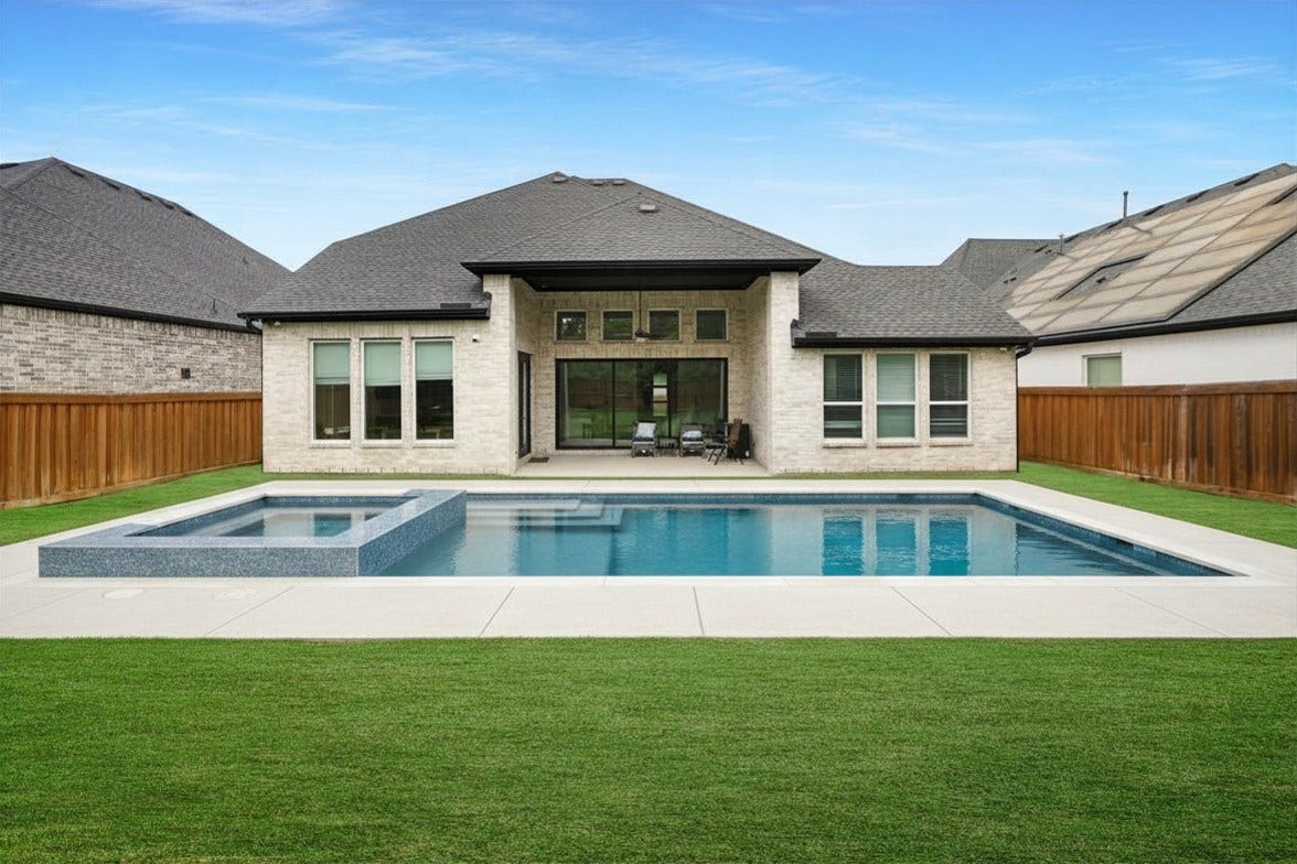 The oversized backyard offers ample space for a custom pool and spa, creating the perfect opportunity to design your own private outdoor retreat. This is a digitally create image.