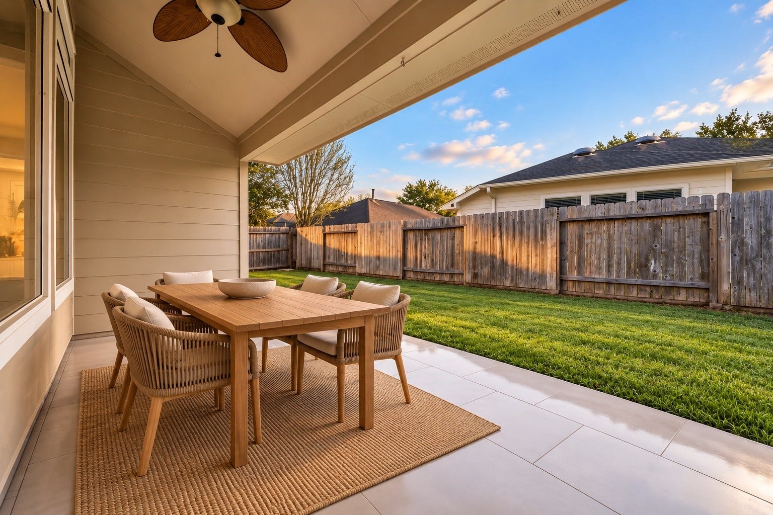 3906 Inglewood Circle, Missouri City, TX 77459 Covered porch off of the kitchen was finished with tile to complete the elevated look and feel at 3906 Inglewood.