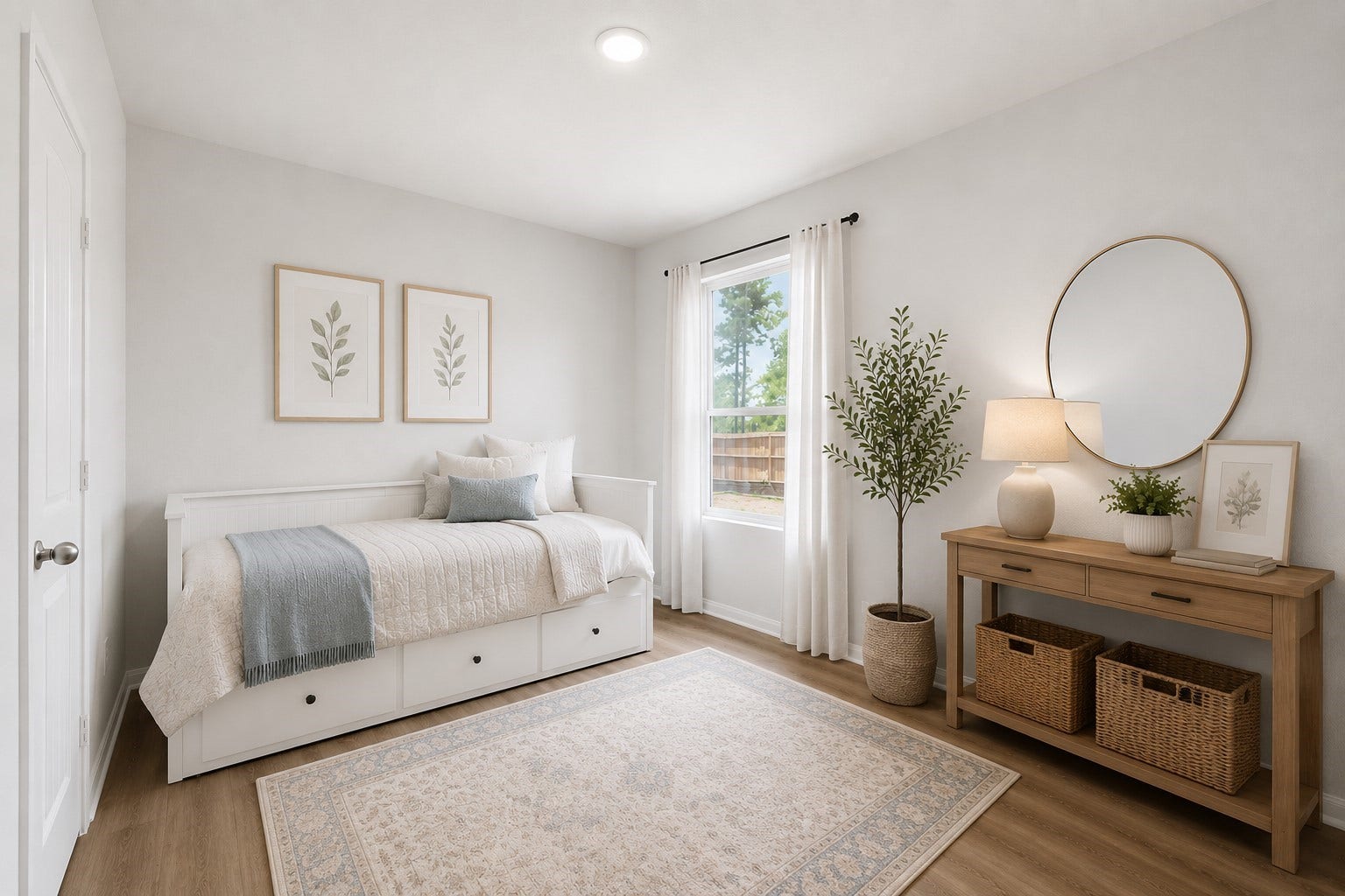 13432 Maverick Trail Road, Conroe, TX 77303 Bright and inviting 3rd bedroom on the 1st floor with a cozy daybed, and natural light streaming through a large window, creating a serene atmosphere. *Virtually staged