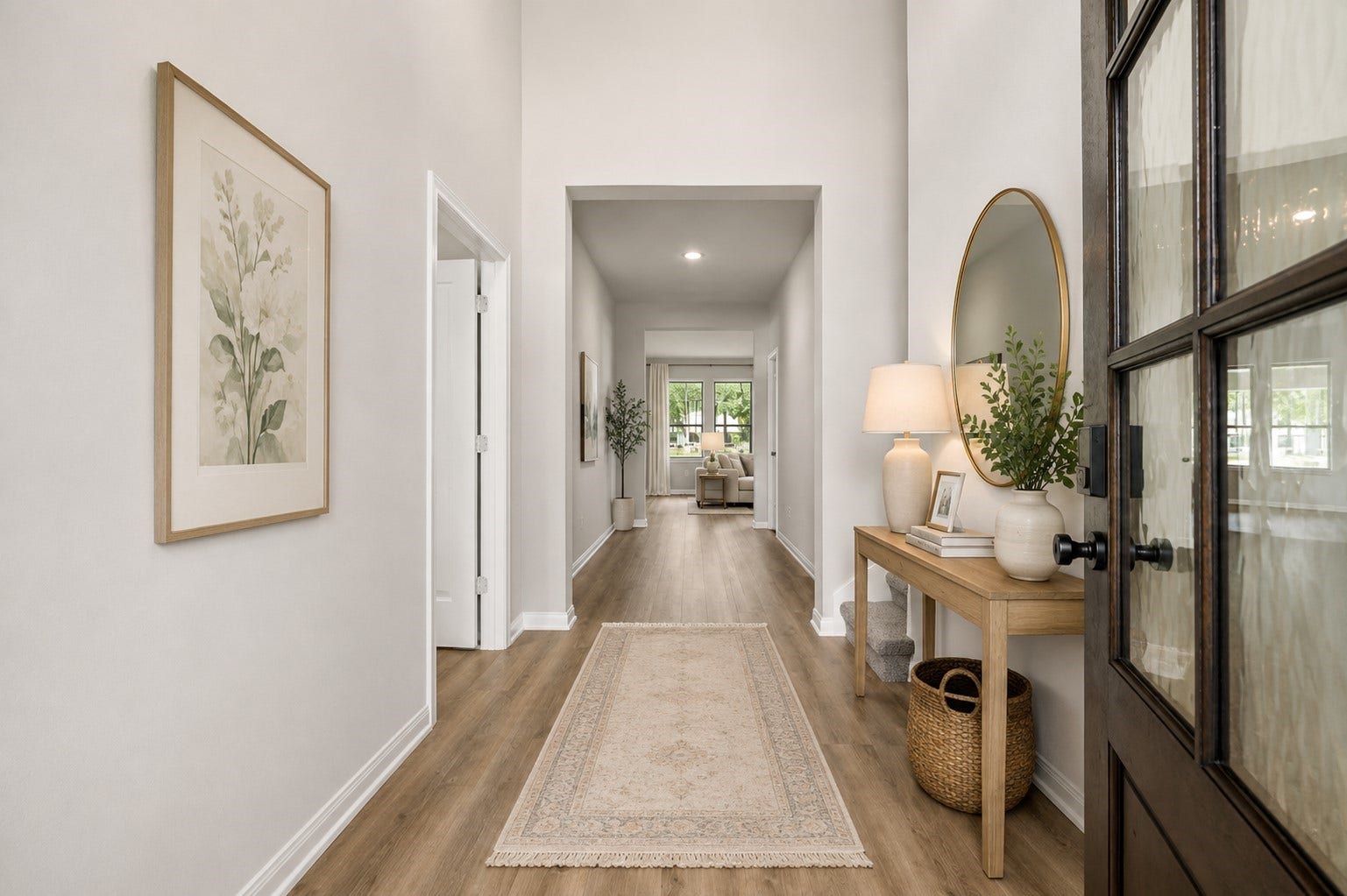 13432 Maverick Trail Road, Conroe, TX 77303 Stunning entryway with high ceilings and elegant lighting, leading to a bright and inviting living area.