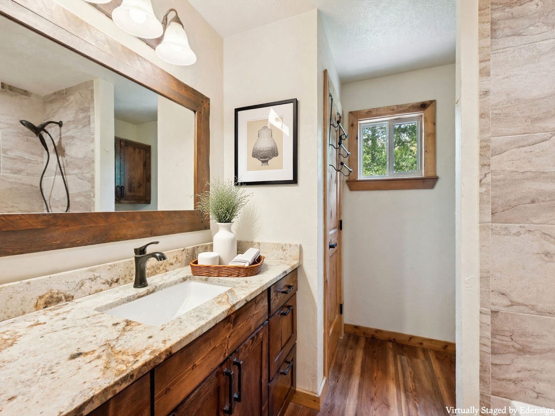 101-1/2 Avenue J, Dickinson, TX 77539 The Upstairs Bathroom also has a raised vanity and framed mirror.