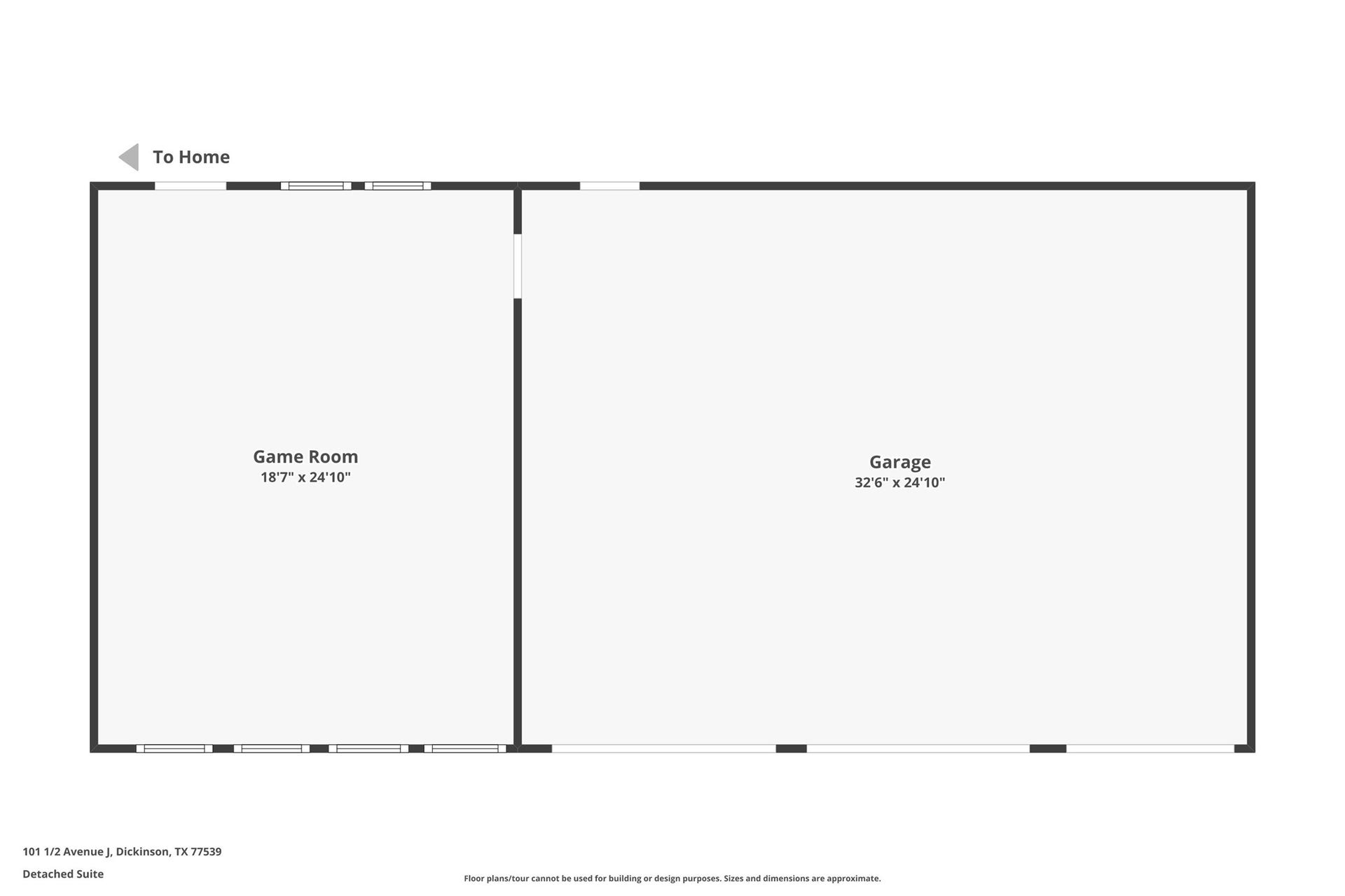 101-1/2 Avenue J, Dickinson, TX 77539 Garage and Game Room floor plan.