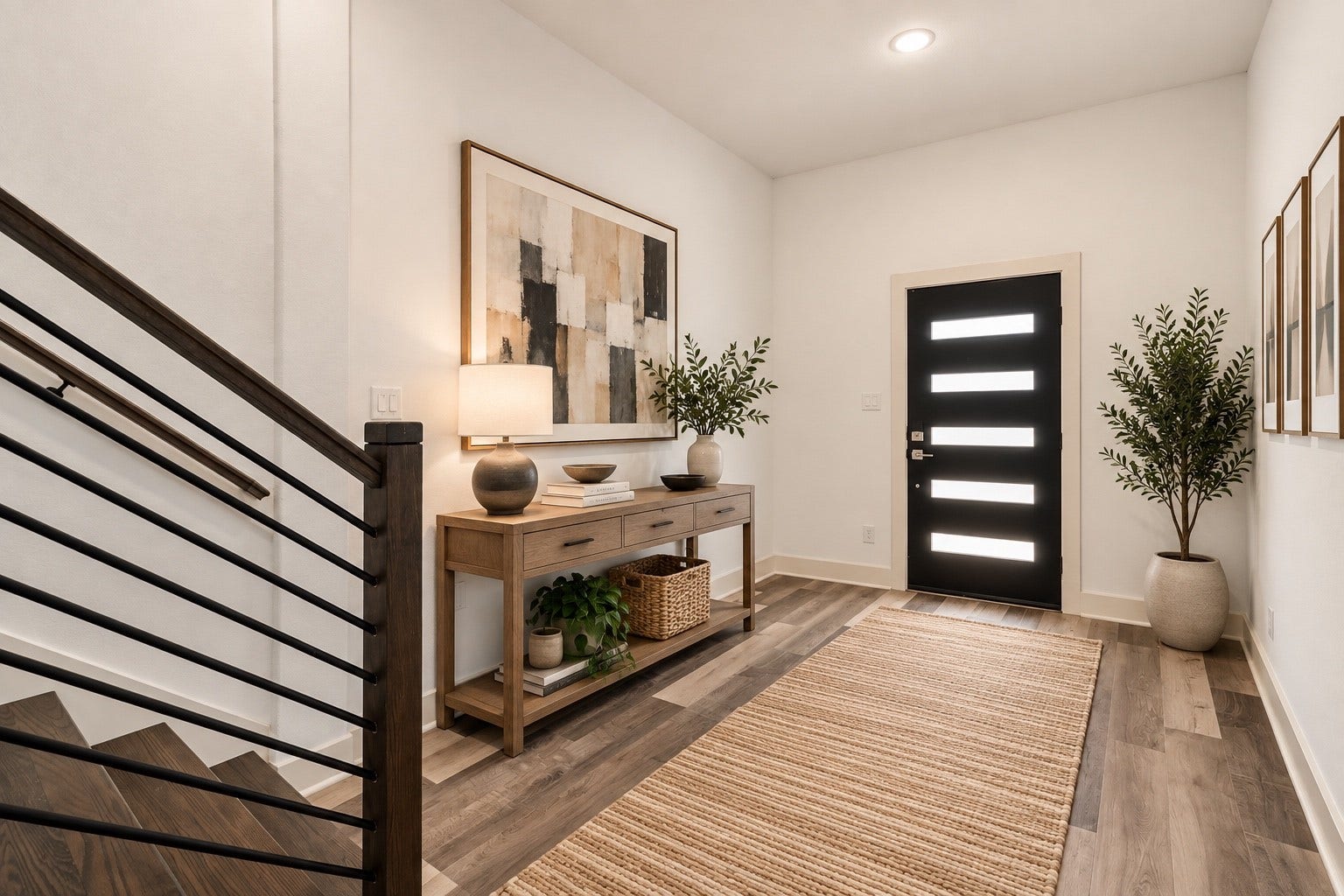5629 Malmedy Road, Houston, TX 77033 Bright and inviting entryway features a sleek modern door, warm wood accents, and stylish decor, creating a welcoming first impression.
*photo is virtually staged*