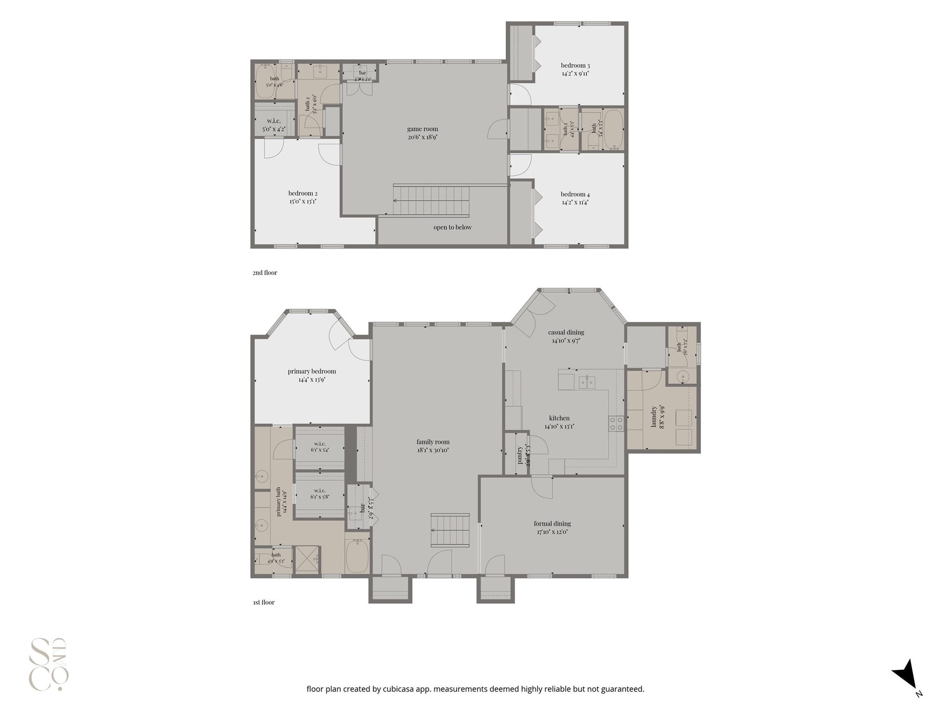 1523 Plantation Drive, Richmond, TX 77406 First and second floor layout with room measurements.
