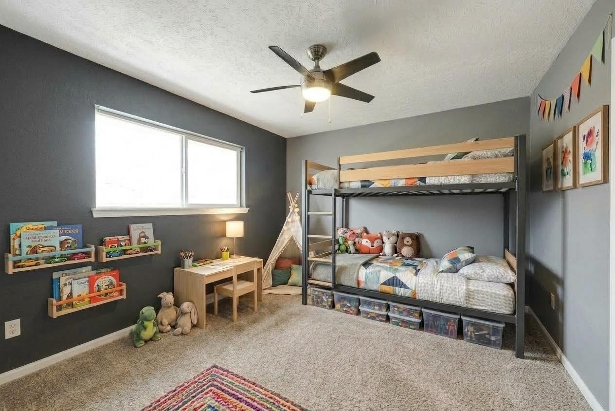 1523 Plantation Drive, Richmond, TX 77406 Bedroom 3 with large window, double door closet and private entry to bathroom 3. Shown virtually staged.