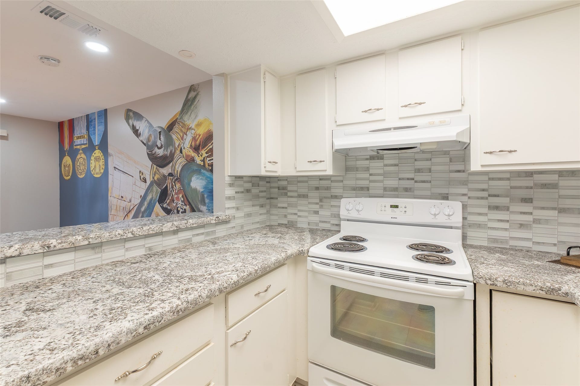 kitchen looking towards mural