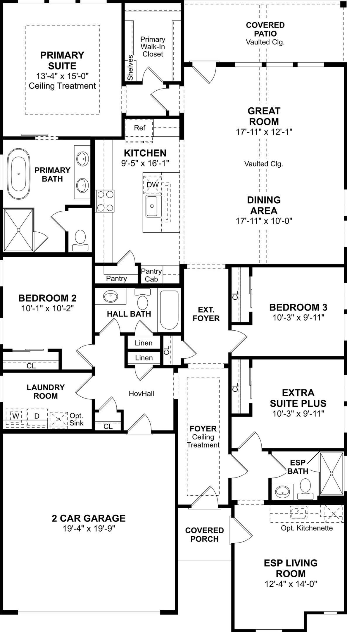 The Pasadena ESP floor plan by K. Hovnanian Homes. 1st floor shown. *Prices, plans, dimensions, features, specifications, materials, and availability of homes or communities are subject to change without notice or obligation.
