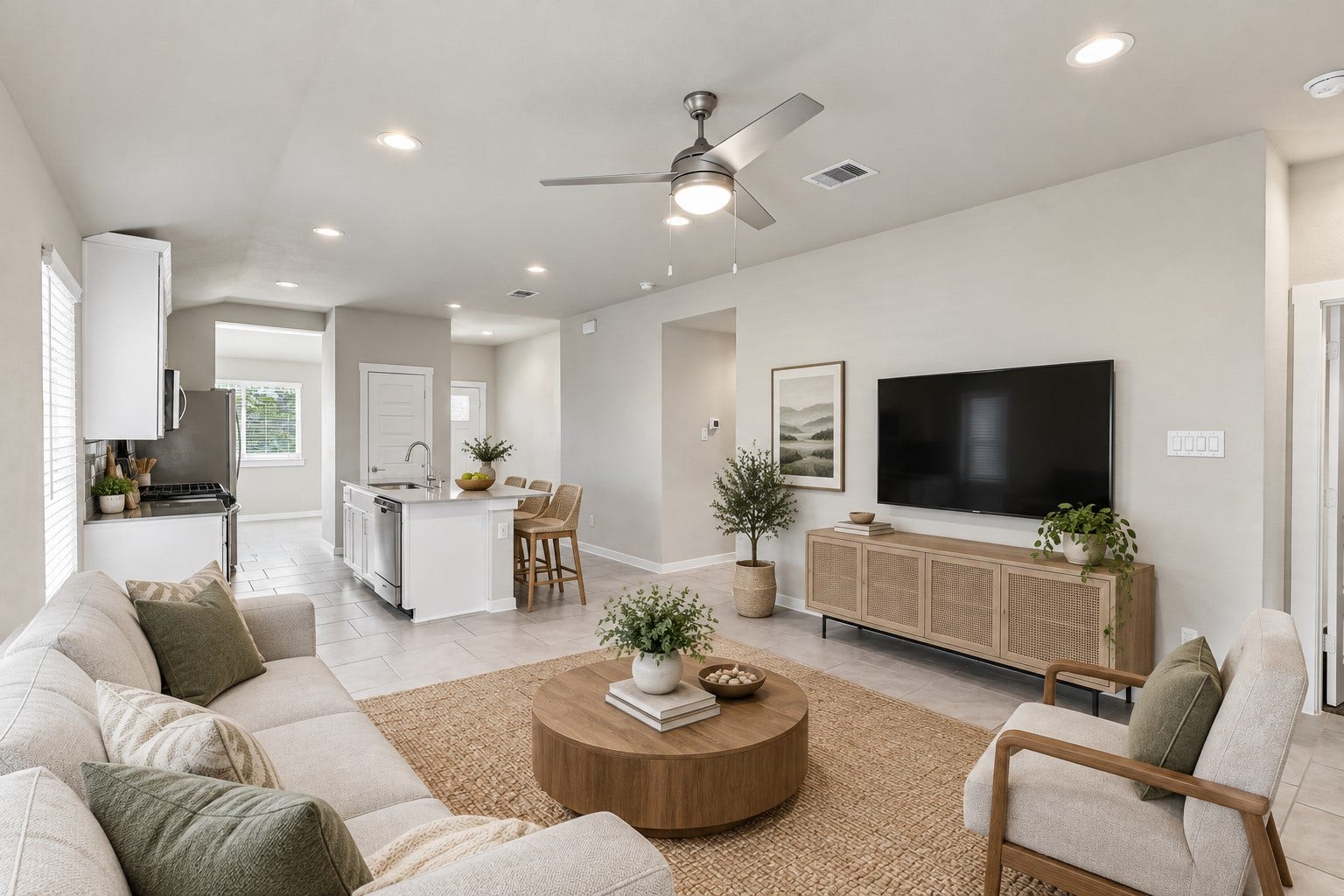 7510 Keystone Blossom Trail, Richmond, TX 77407 Grand Family Area with Large Tile Floors, Chic Stainless Steel Ceiling Fan and more!
