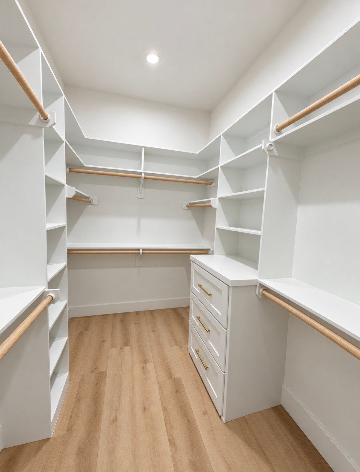 13807 Longview, Houston, TX 77015 Large walk-in primary closet equipped with custom cabinetry to maximize space.