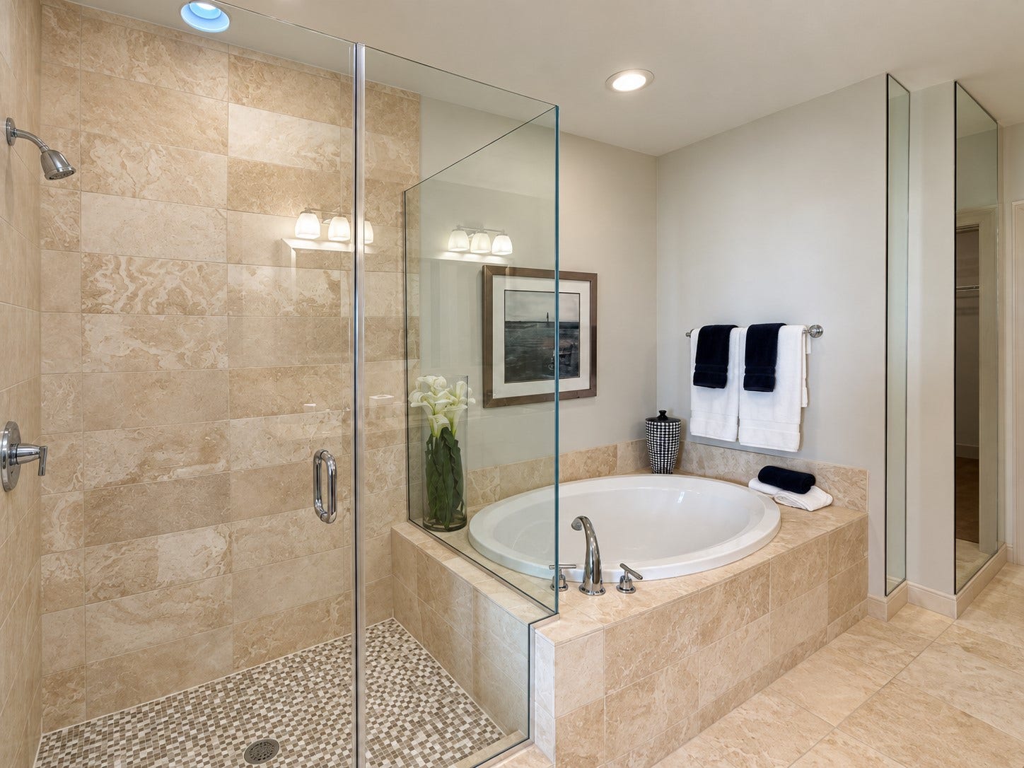 1400 McKinney Street, #1309, Houston, TX 77010 This is your end-of-the-day reward. A long shower, a soak in the tub and a little time to yourself; the stone finishes and separate bathing spaces give the primary bath that relaxing, hotel-like feeling without ever leaving home.