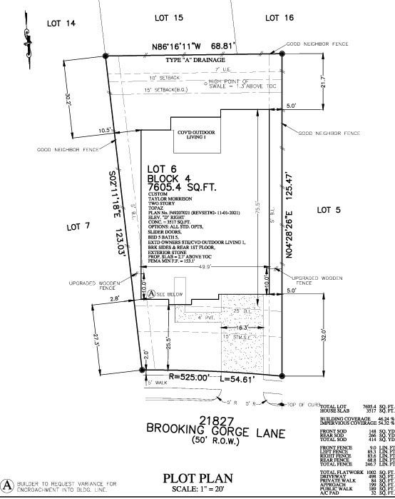 21827 Brooking Gorge Lane, Cypress, TX 77433 21827 Brooking Gorge Lane Preliminary Plot Plan
