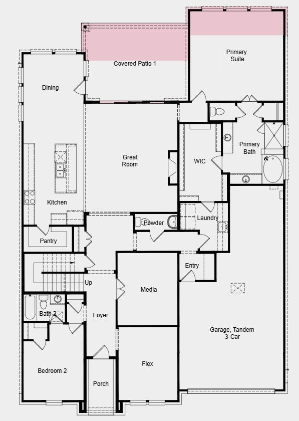 21827 Brooking Gorge Lane, Cypress, TX 77433 Additional Highlights Include: Extended primary suite, extended covered patio, 8' entry doors, 12'x8' sliding door at great room, 8' interior doors at main level, and gas line at patio.