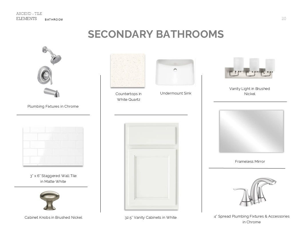 351 West Rose Marie Lane, Montgomery, TX 77356 Elements Look Palette 1: Secondary Bathrooms Selection Sheet (*Artist rendering used for illustration purposes only.)