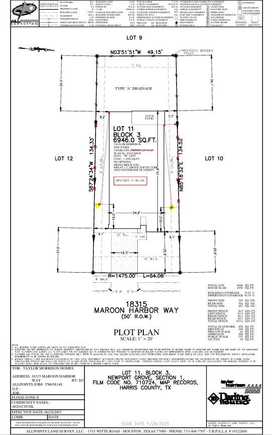 18315 Maroon Harbor Way, Crosby, TX 77532 18315 Maroon Harbor Way Preliminary Plot Plan