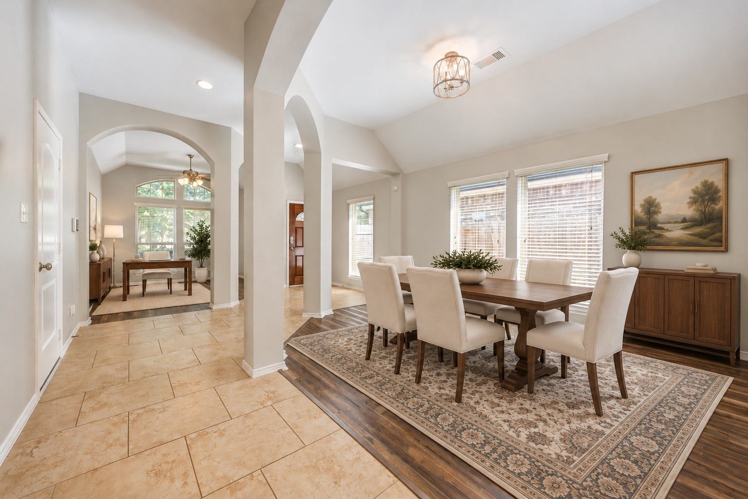 27407 Gatlin Lane, Spring, TX 77386 Bright dining area features large windows and ample room for gathering; furnishings shown are virtually staged. A flexible space to make your own.