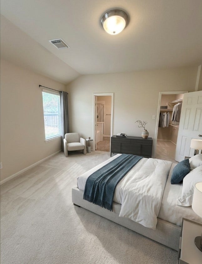 21723 Saragosa Pond Lane, Spring, TX 77379 Discover the potential of this beautifully staged bedroom, offering a cozy retreat with ample natural light and stylish decor.