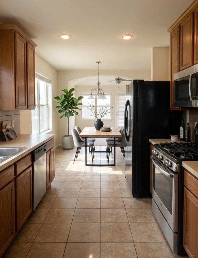 21723 Saragosa Pond Lane, Spring, TX 77379 Enjoy seamless flow from the kitchen to the inviting dining and living area.