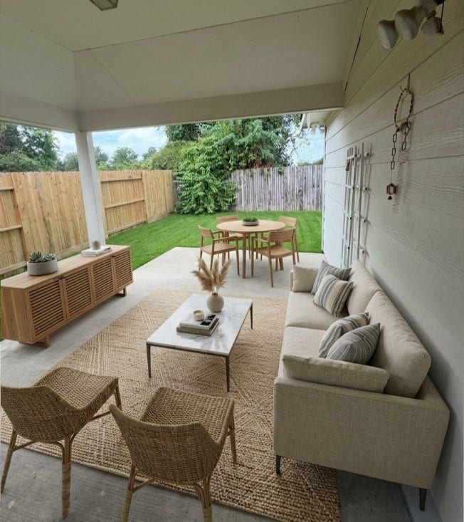 21723 Saragosa Pond Lane, Spring, TX 77379 Inviting patio with a lush lawn and stunning curb appeal, ideal for outdoor relaxation. Virtually Designed for idea