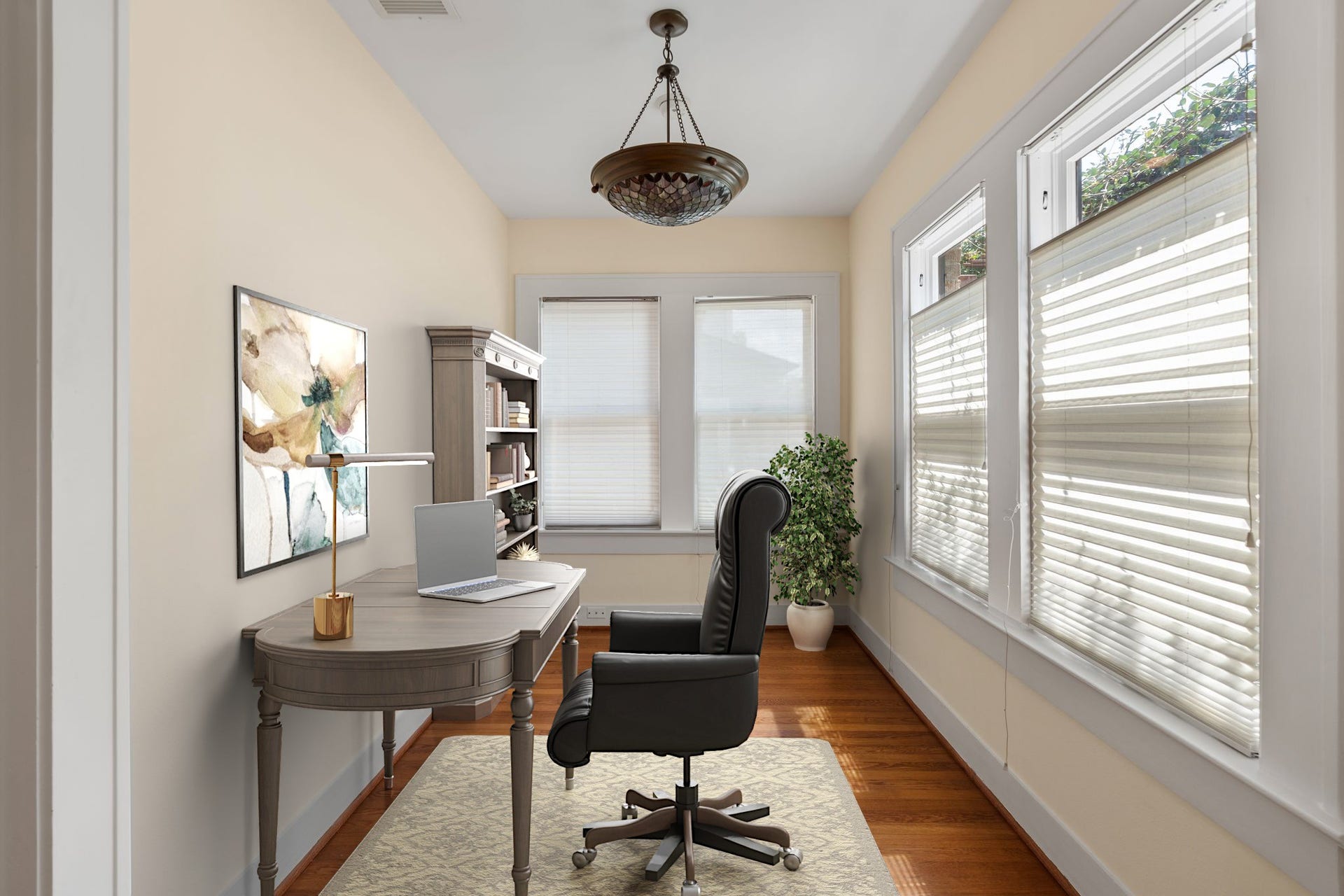 Bonus room on the first floor could function as an office, exercise space or kids play area.  Virtually staged