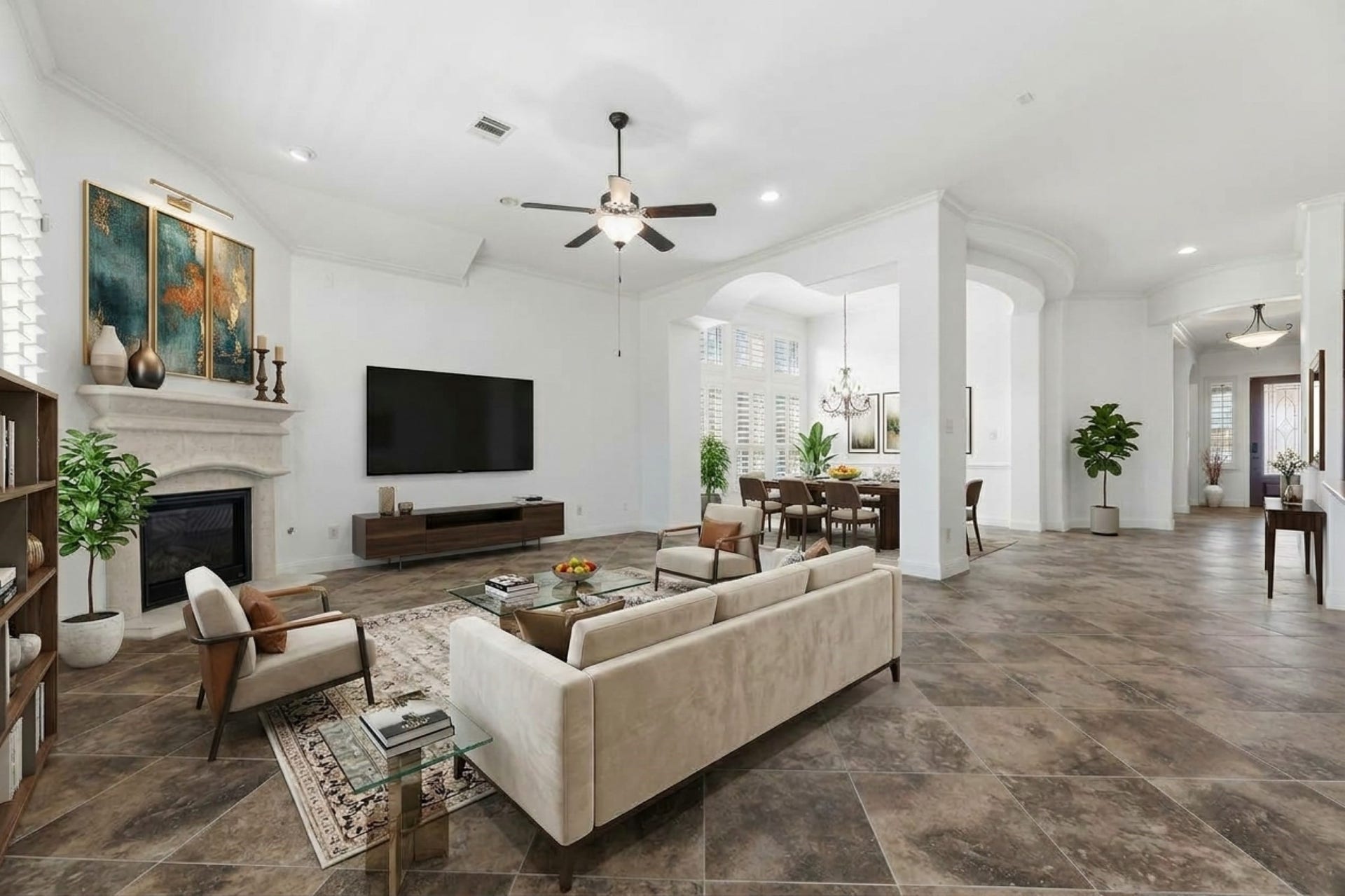 Living room and formal dining room are virtually staged.