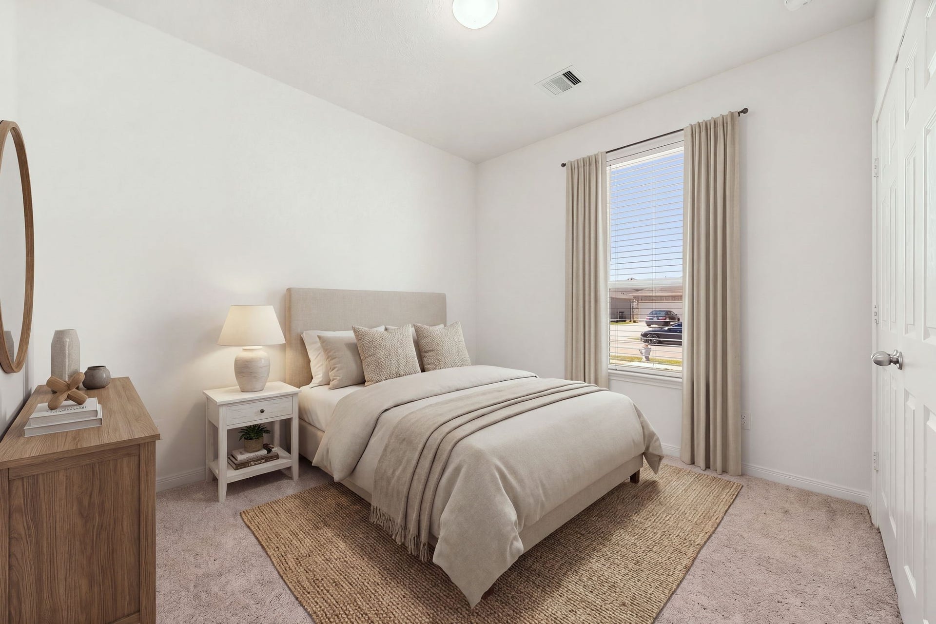 2023 Katalonia Lane, Fresno, TX 77459 A beautifully lit secondary bedroom conveniently located near the front entryway. High ceilings, recessed-style lighting, and a large window equipped with privacy blinds combine comfort and functionality in this flexible space. *Virtually Staged